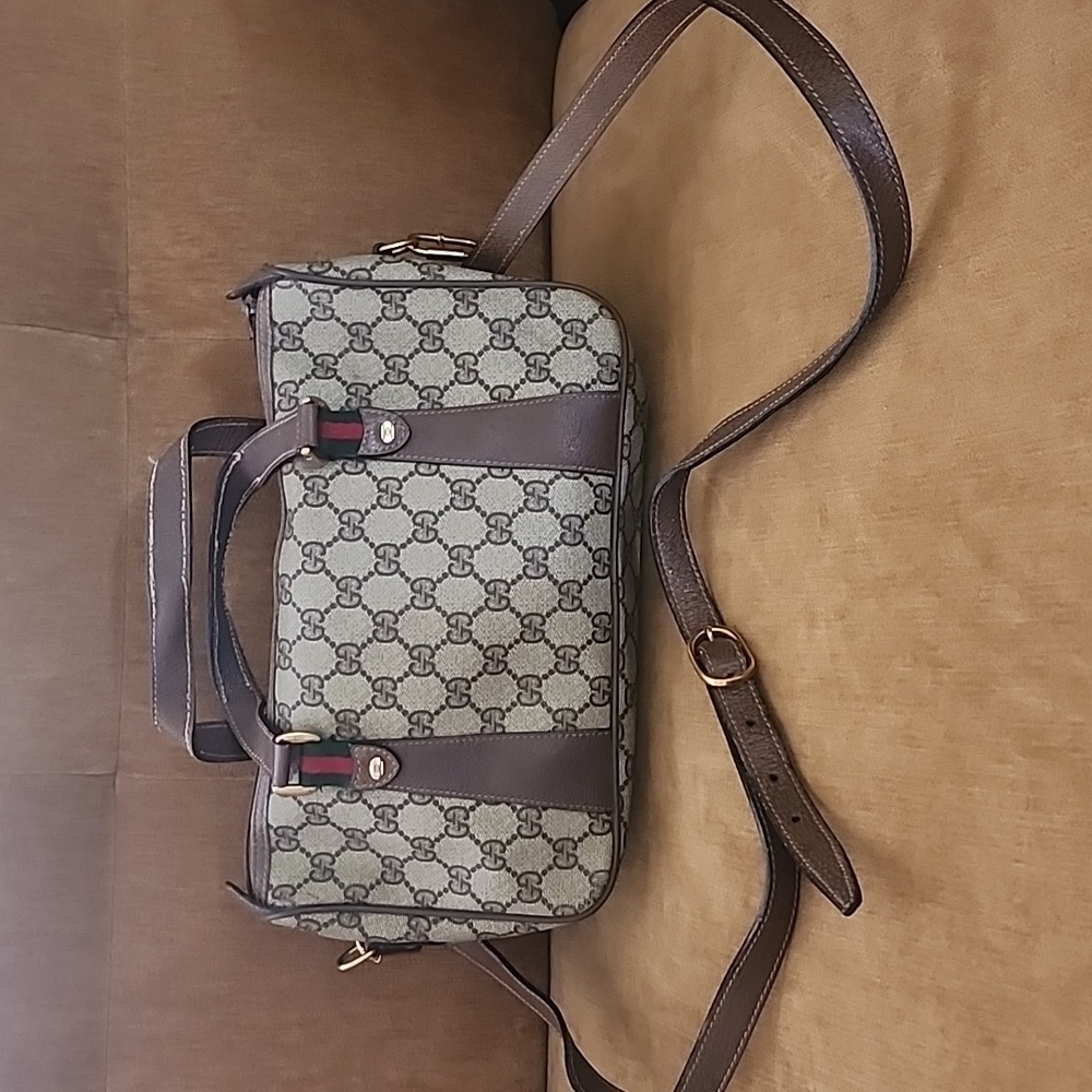 Gucci VintageBrown and Gray Crossbody Bag with Monogram